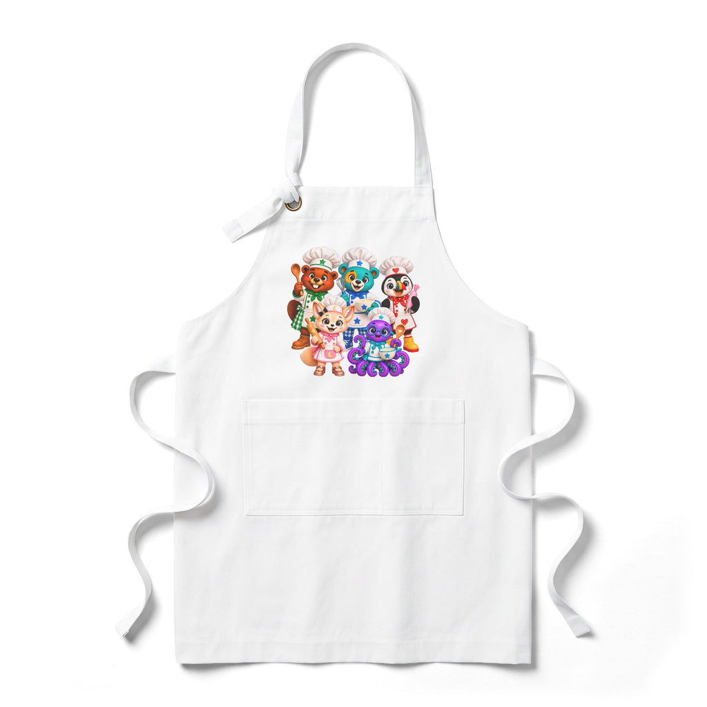 Cute Cartoon Chef Characters Apron – Colorful Kitchen Bib Apron for Baking & Cooking