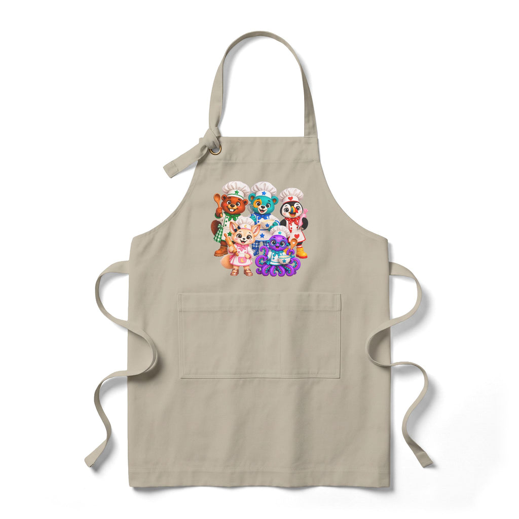 Cute Cartoon Chef Characters Apron – Colorful Kitchen Bib Apron for Baking & Cooking