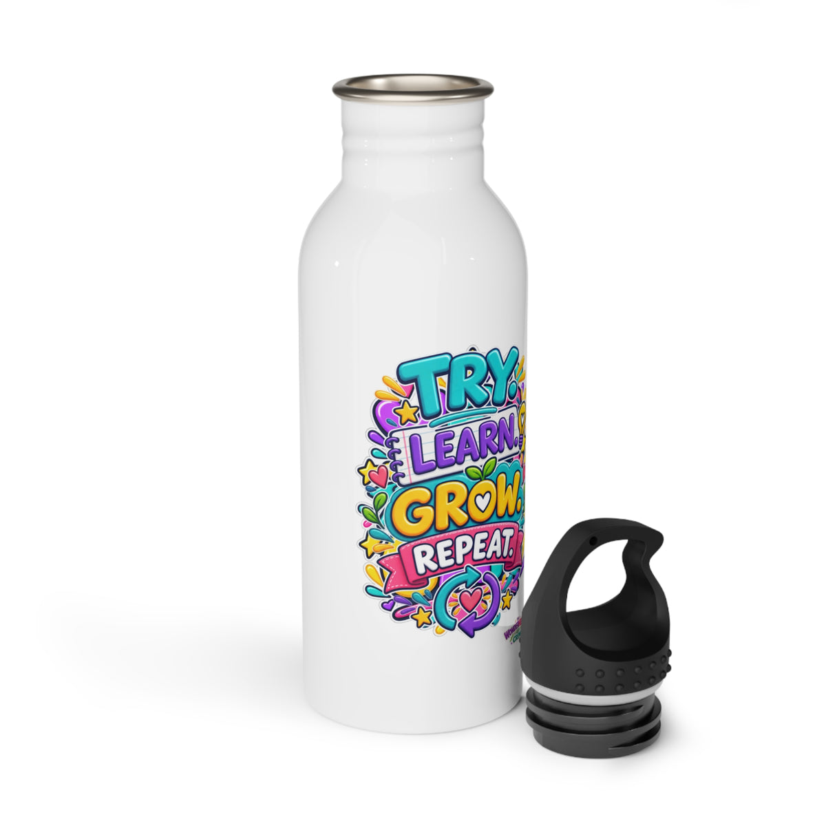 Try. Learn. Grow. Repeat Motivational Stainless Steel Bottle