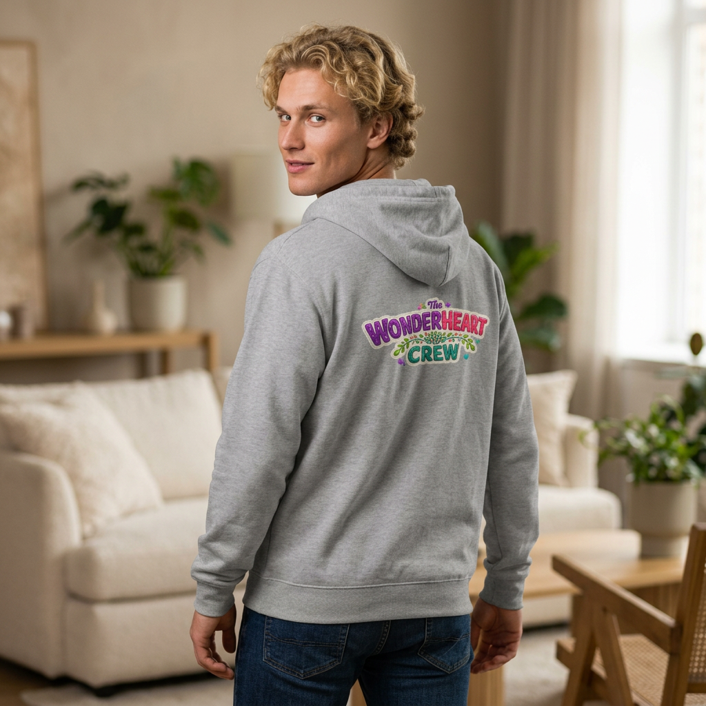 Wonderheart Crew Zip Hoodie - Retro Logo on Back - Full-Zip Sweatshirt