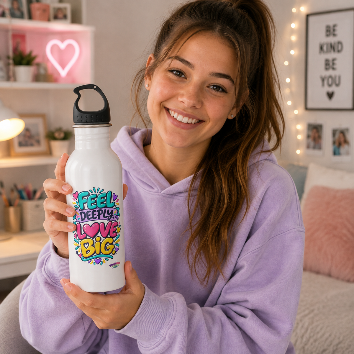 Feel Deeply. Love Big -  Motivational Stainless Steel Bottle