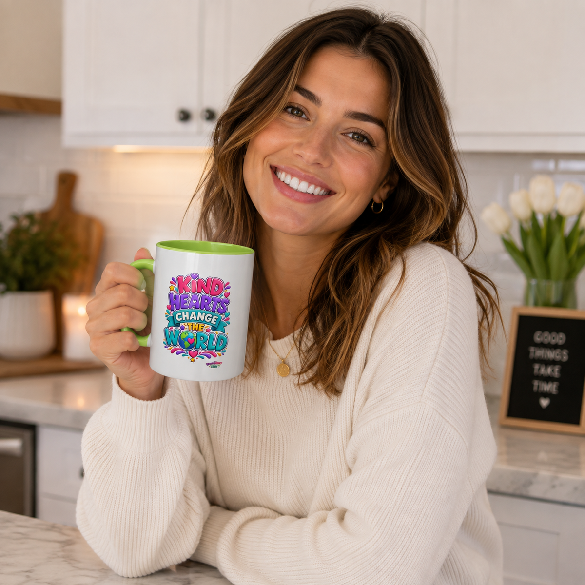 Kind Hearts Change the World - Inspirational 11oz Coffee Cup