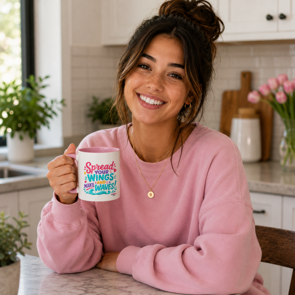Spread Your Wings and Make Waves - Inspirational 11oz Coffee Cup
