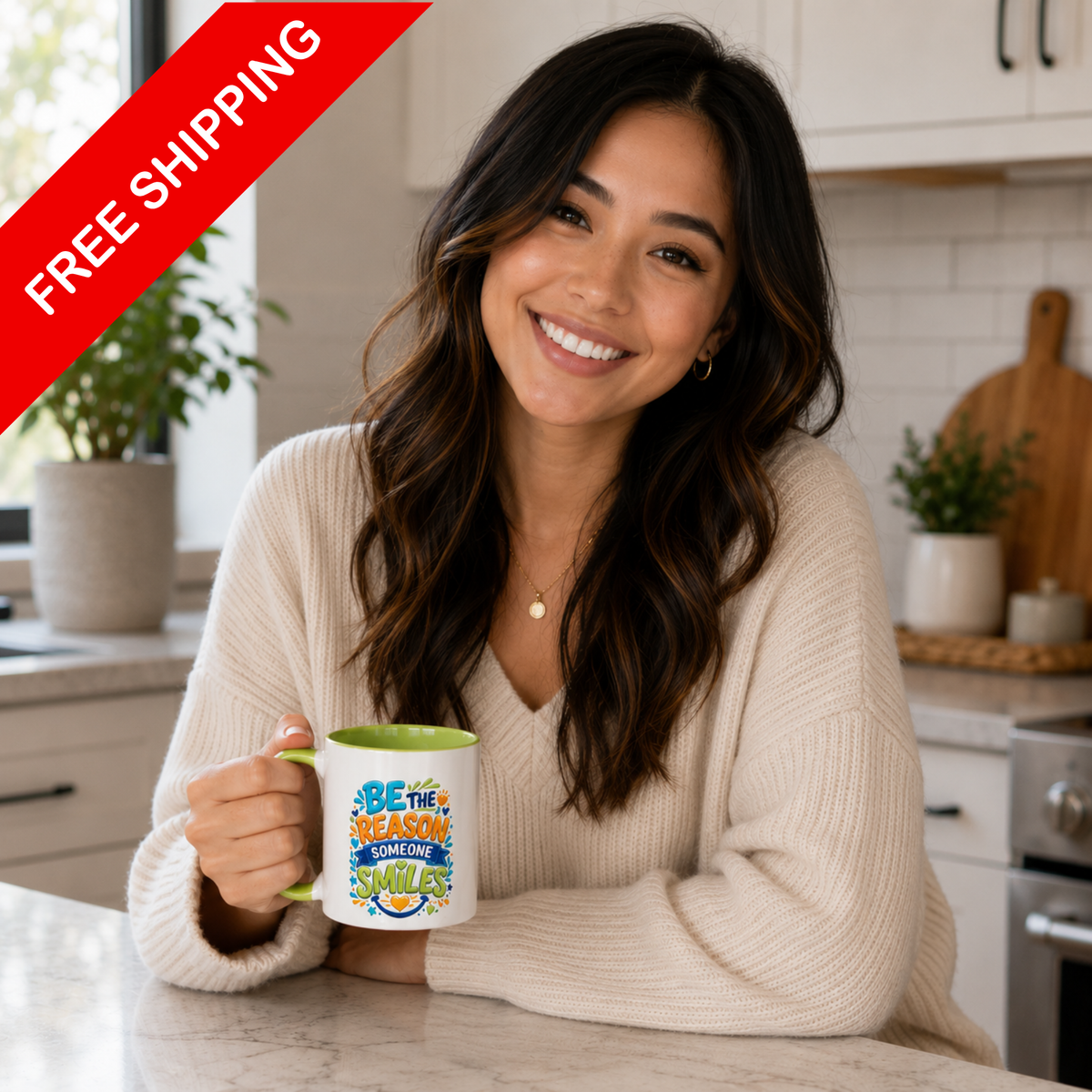 Be the Reason Someone Smiles - Inspirational 11oz Coffee Cup
