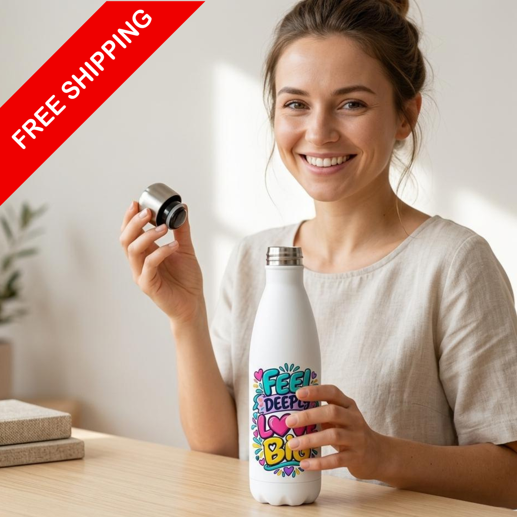 Feel Deeply Love Big - White 17oz Stainless Steel Water Bottle
