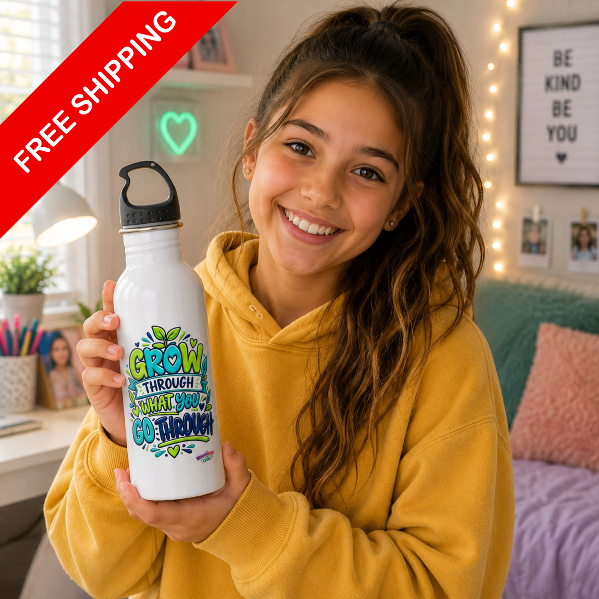 Kind Hearts Change the World -  Motivational Stainless Steel Bottle