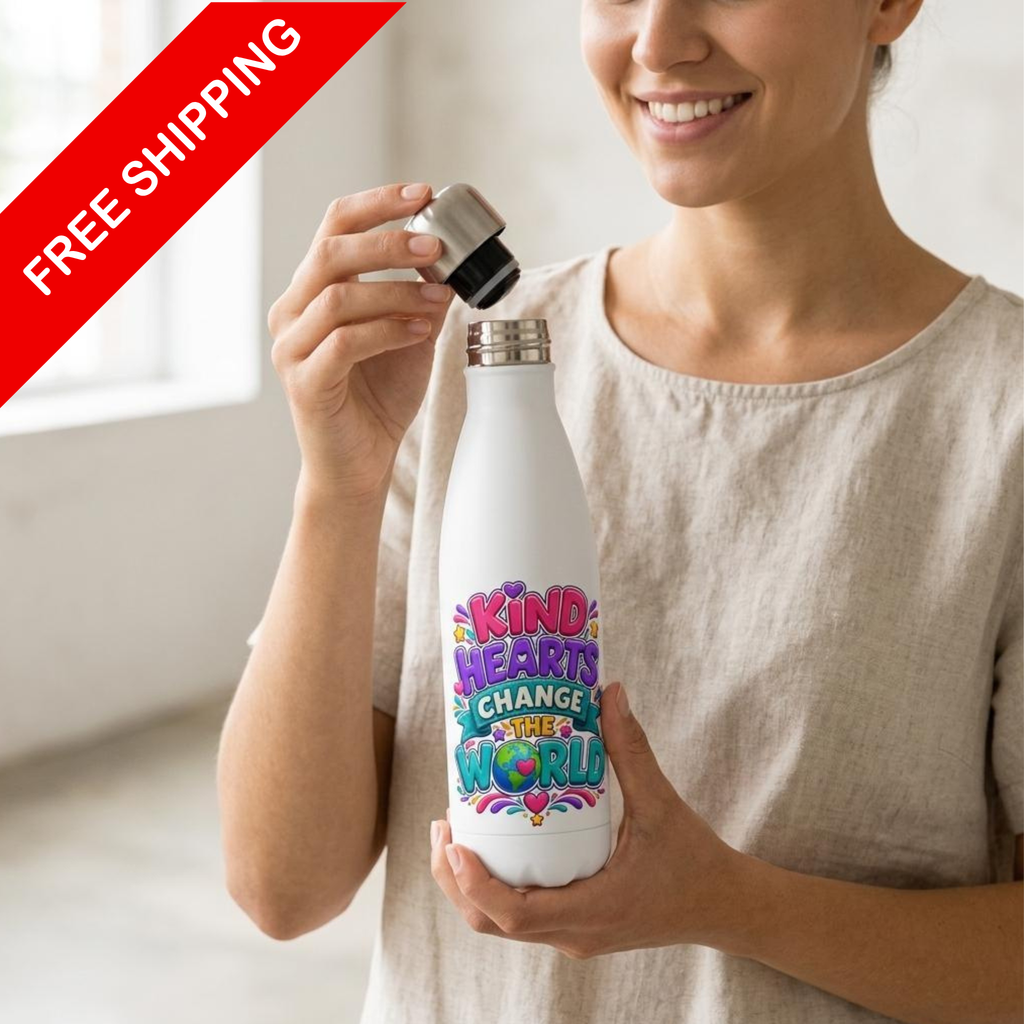 Kind Hearts Change the World - White 17oz Stainless Steel Water Bottle