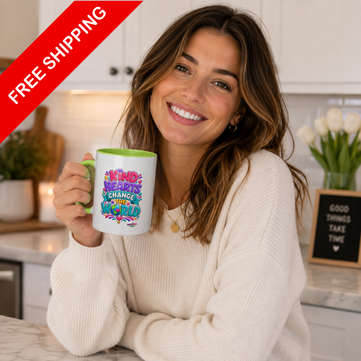 Kind Hearts Change the World - Inspirational 11oz Coffee Cup