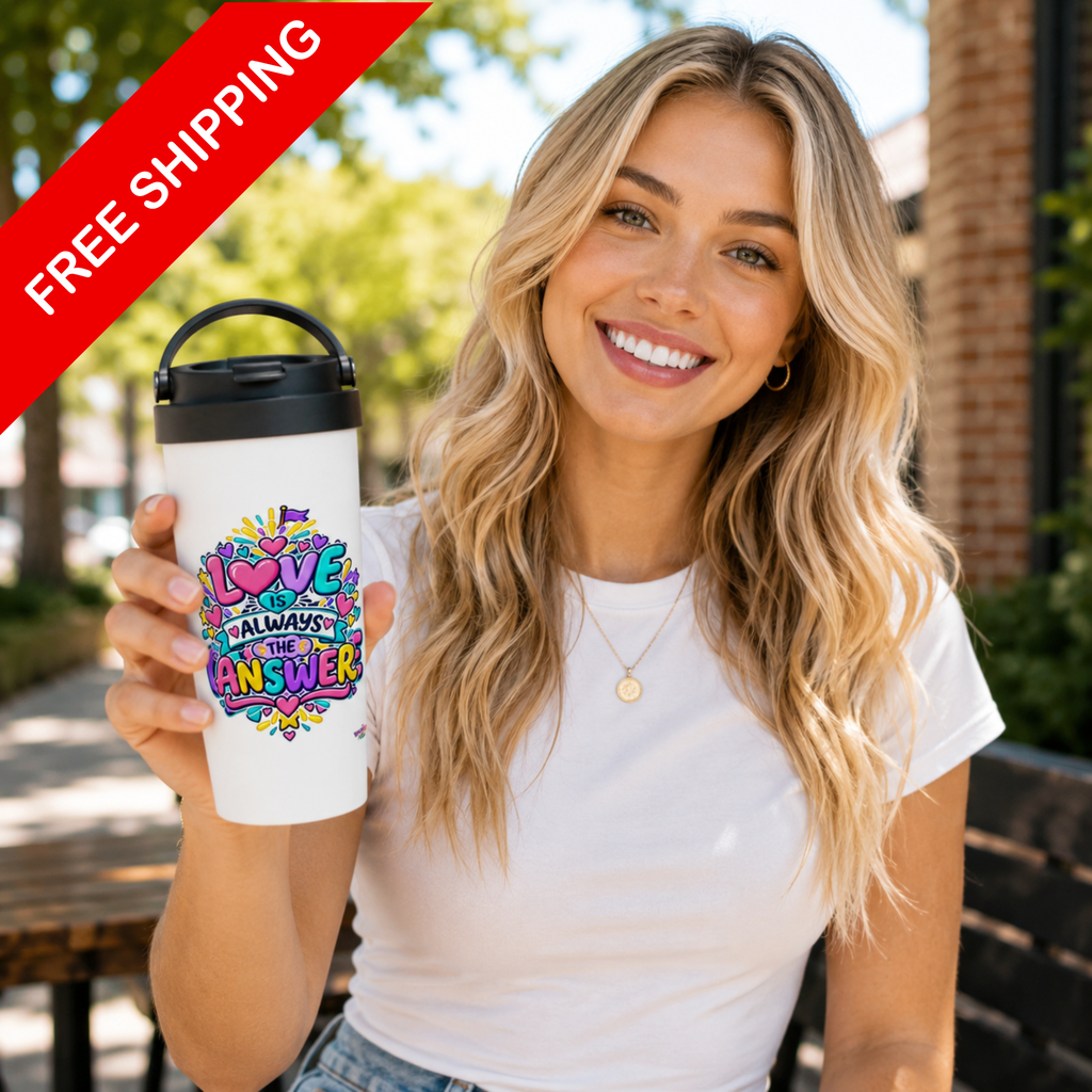 Love is Always the Answer -  White 15oz Stainless Steel Travel Mug