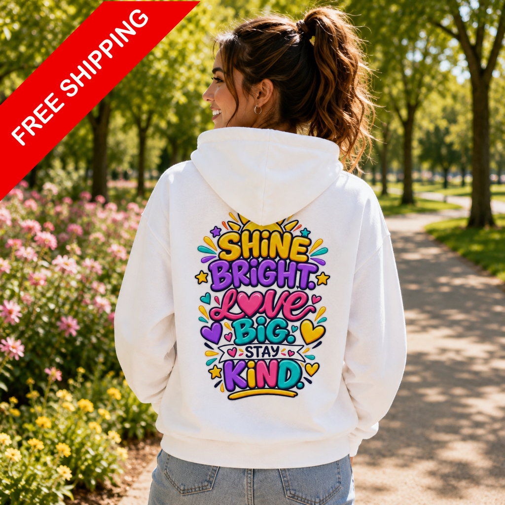 Shine Bright. Love Big. Stay Kind -  Inspirational Hoodie