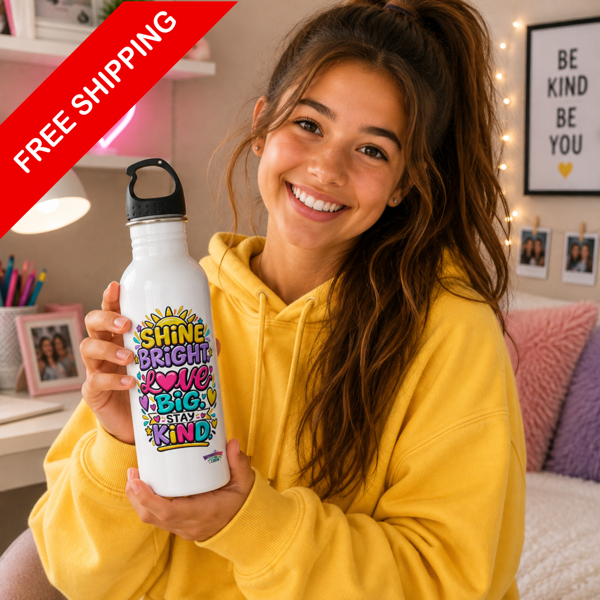Shine Bright. Love Big. Stay Kind -  Motivational Stainless Steel Bottle