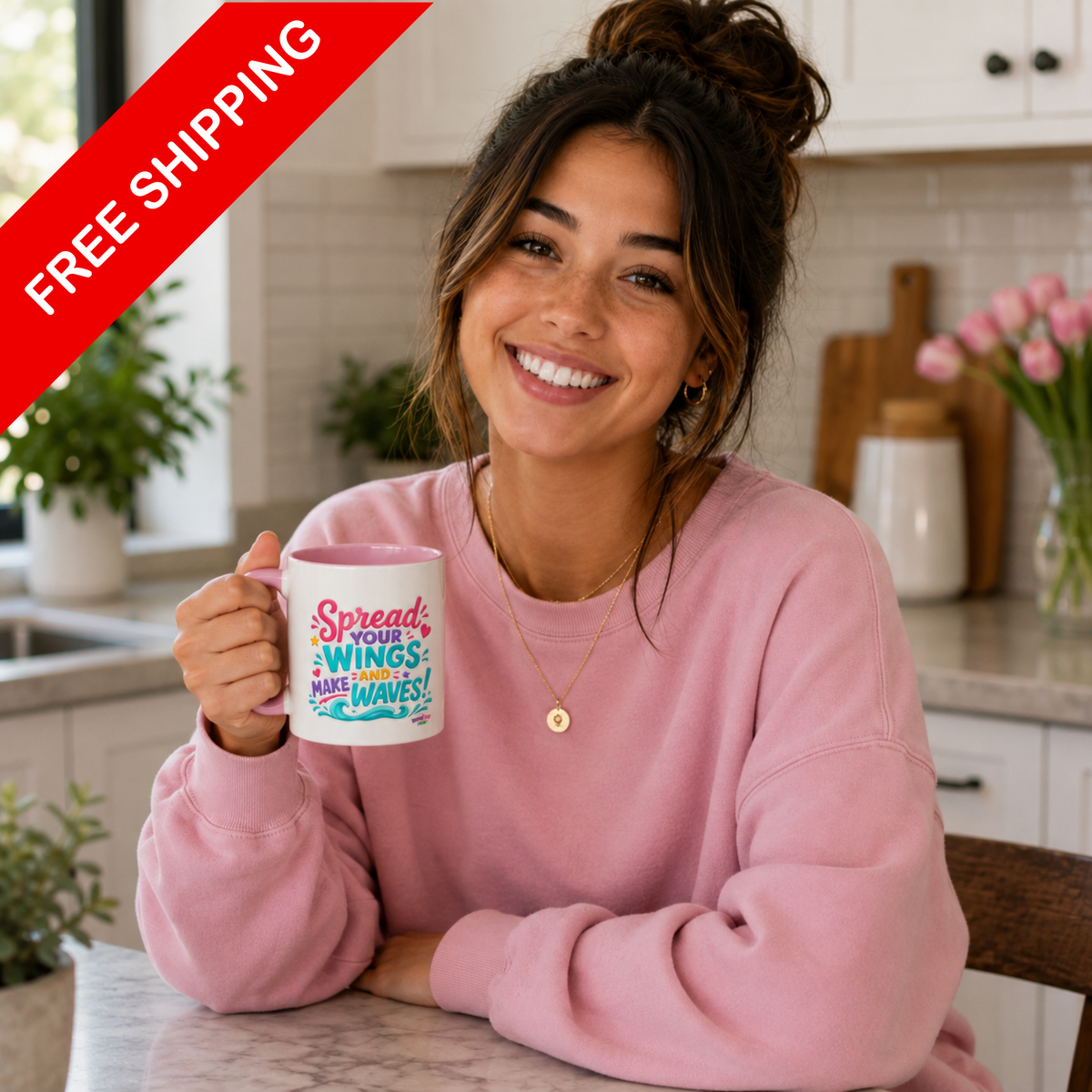Spread Your Wings and Make Waves - Inspirational 11oz Coffee Cup