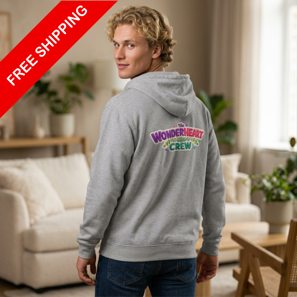 Wonderheart Crew Zip Hoodie - Retro Logo on Back - Full-Zip Sweatshirt