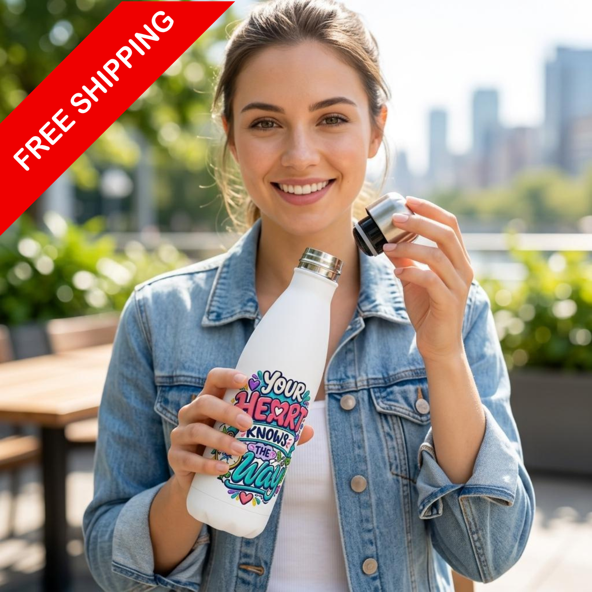 Your Heart Knows the Way - White 17oz Stainless Steel Water Bottle