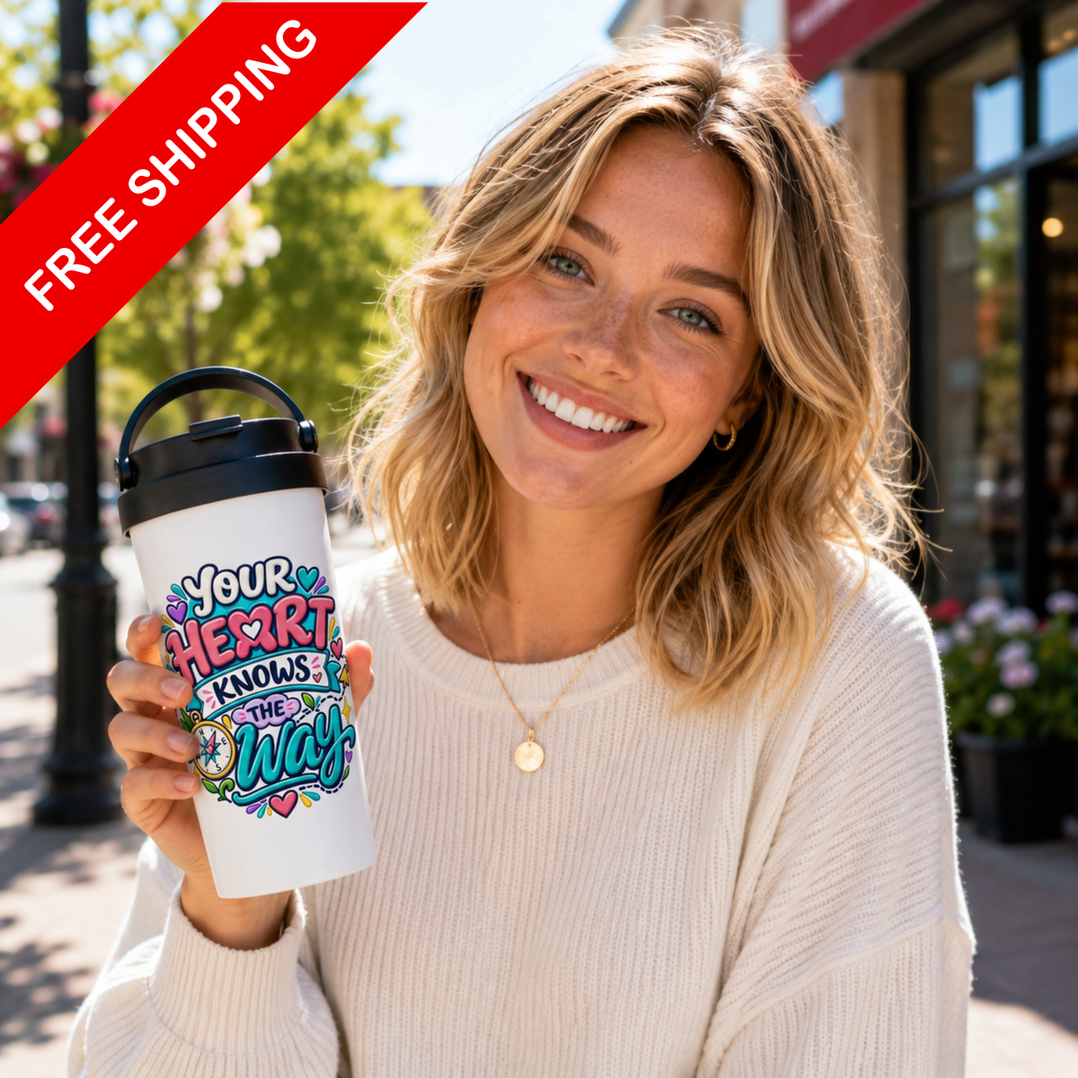 Your Heart Knows the Way -  White 15oz Stainless Steel Travel Mug