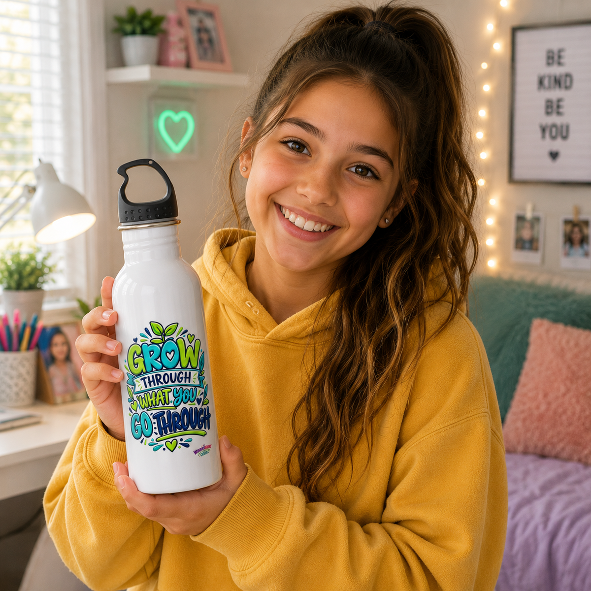 Kind Hearts Change the World -  Motivational Stainless Steel Bottle
